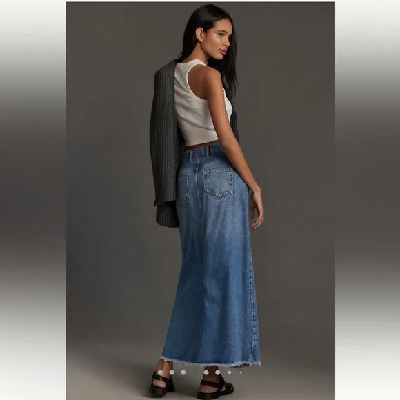 Pilcro from Anthropologie, Madi front-slit denim skirt, Endless summer wash, 4 - Picture 4 of 13